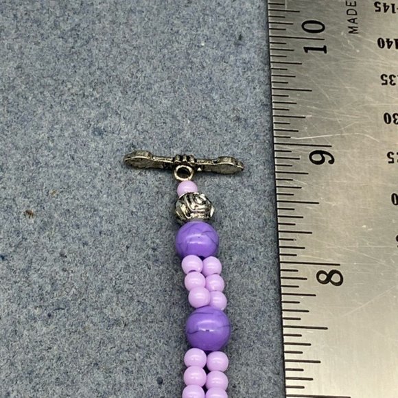Toggle Bracelet 8 In Silver Flower Marbled Purple Lilac Round Bead Retro Cottage - Picture 8 of 8